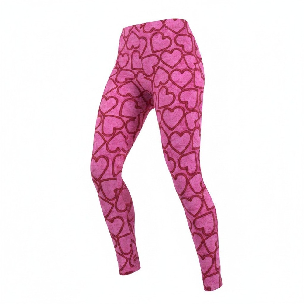 LuLaRoe Pink Heart Print Leggings Womens One Size OS Valentines Day Buttery Soft